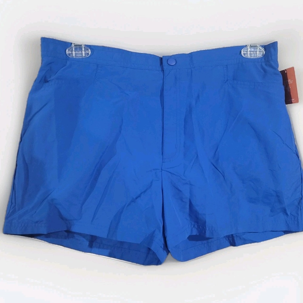 Lands End Swim Shorts Built in Briefs Size 12 Blue Nylon Pockets Beach Vacation